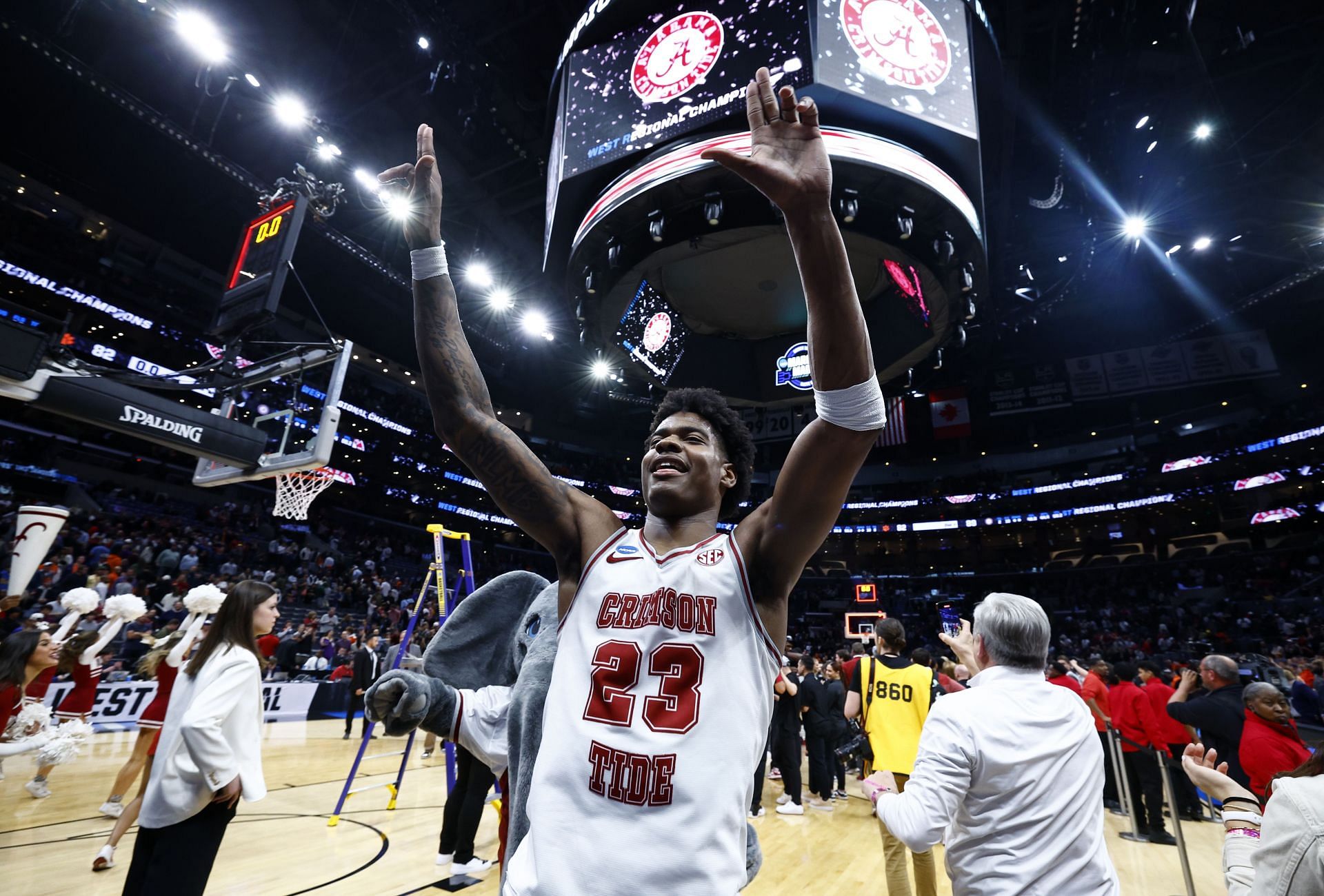 Nick Pringles celebrates Alabama&#039;s first-ever Final Four appearance.