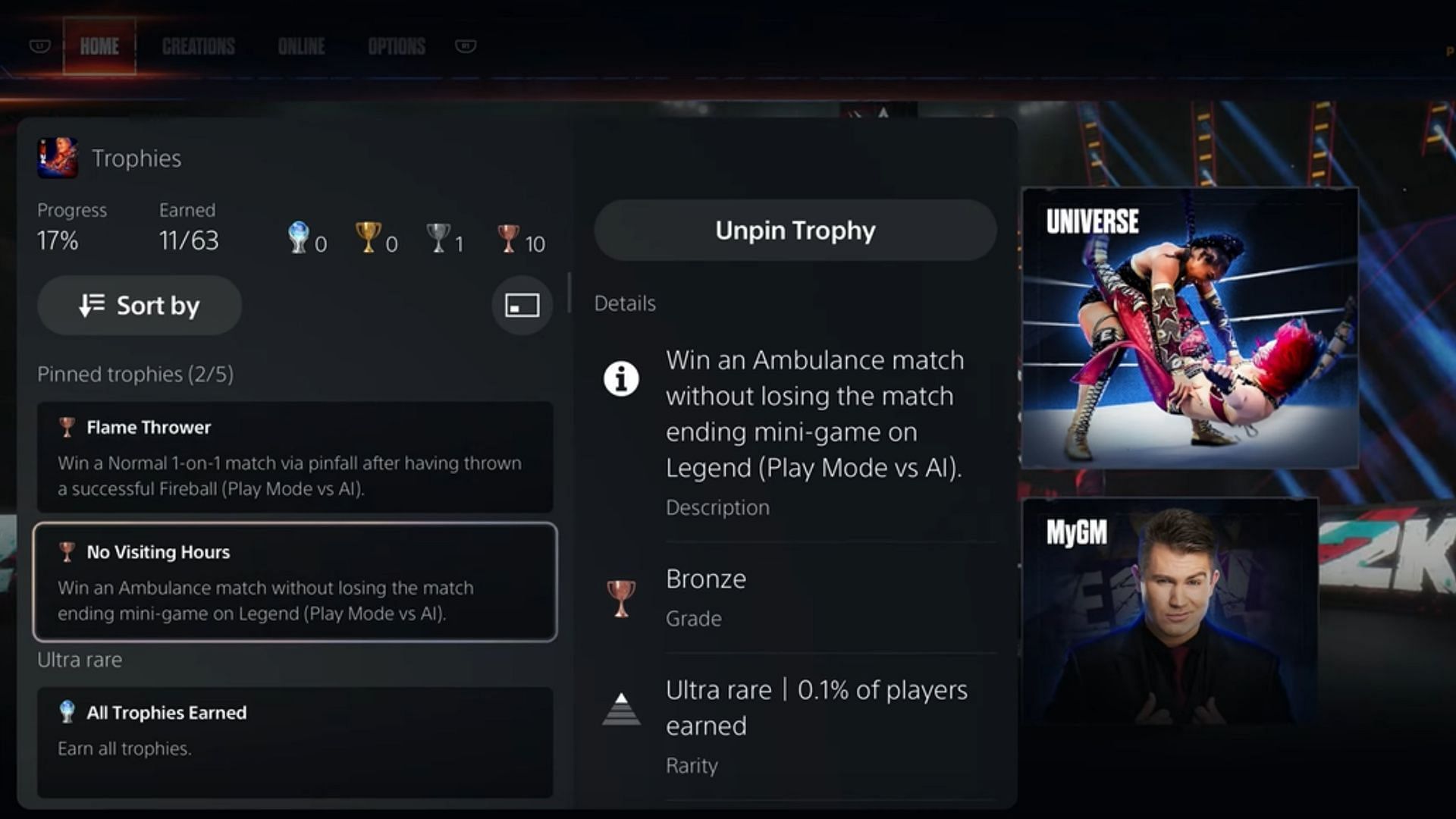 Conditions of No Visiting Hours trophy in WWE 2K24 (Image via YouTube/ Poru99 and 2K)