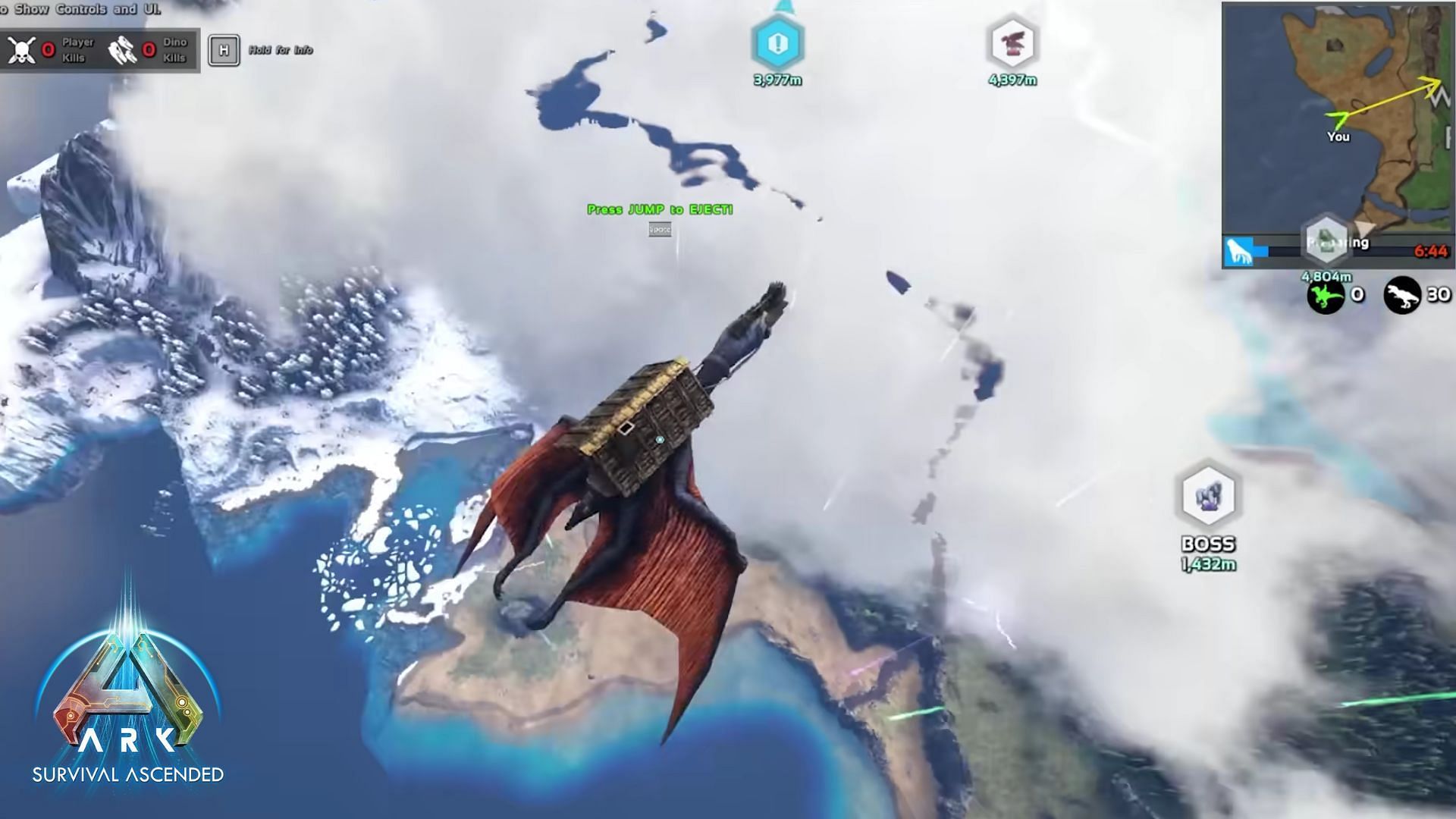 When jumping off the Quetzal, try to land somewhere safe on the land (Image via Studio Wildcard)