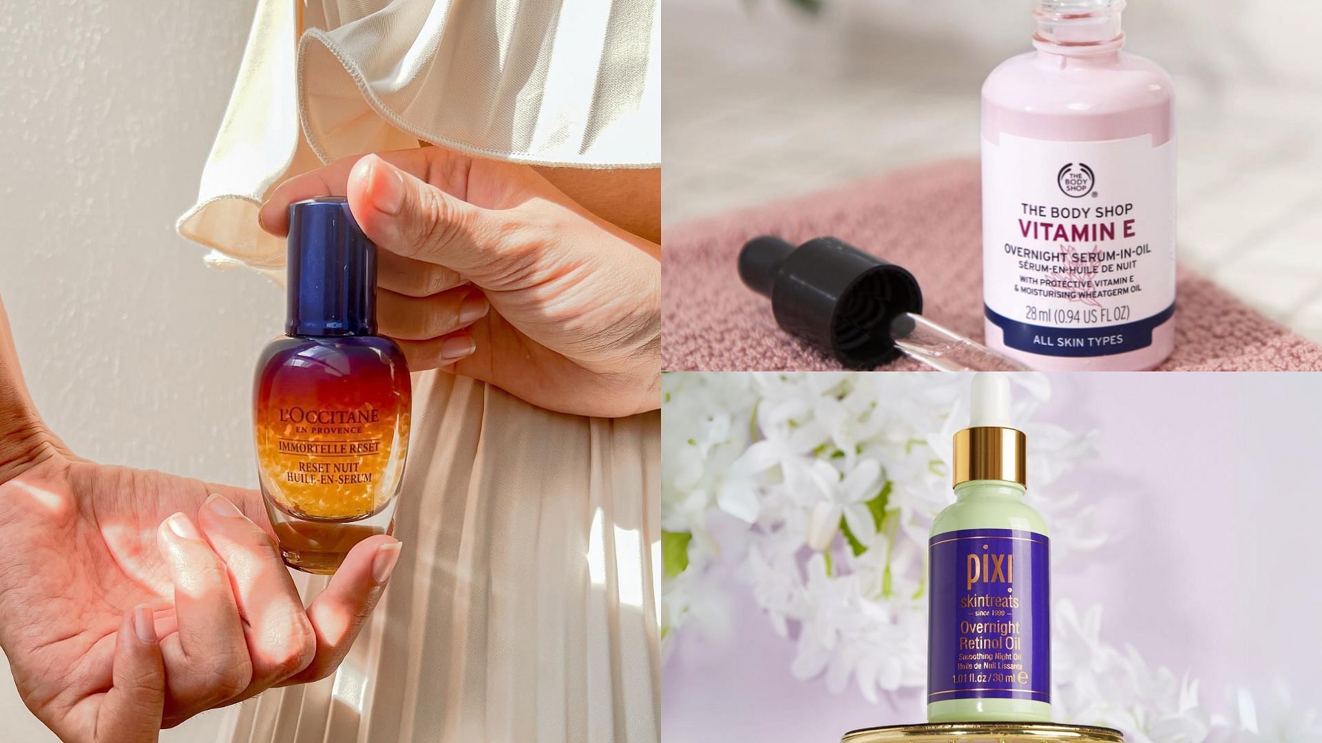 Best oil-based serums (Image via @thebodyshoplk, @pixibueatuy, @loccitane/ Instagram)