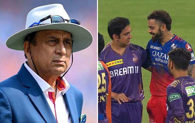 "Should be given an Oscar" - Sunil Gavaskar reacts as Virat Kohli and Gautam Gambhir hug each other in RCB vs KKR clash of IPL 2024