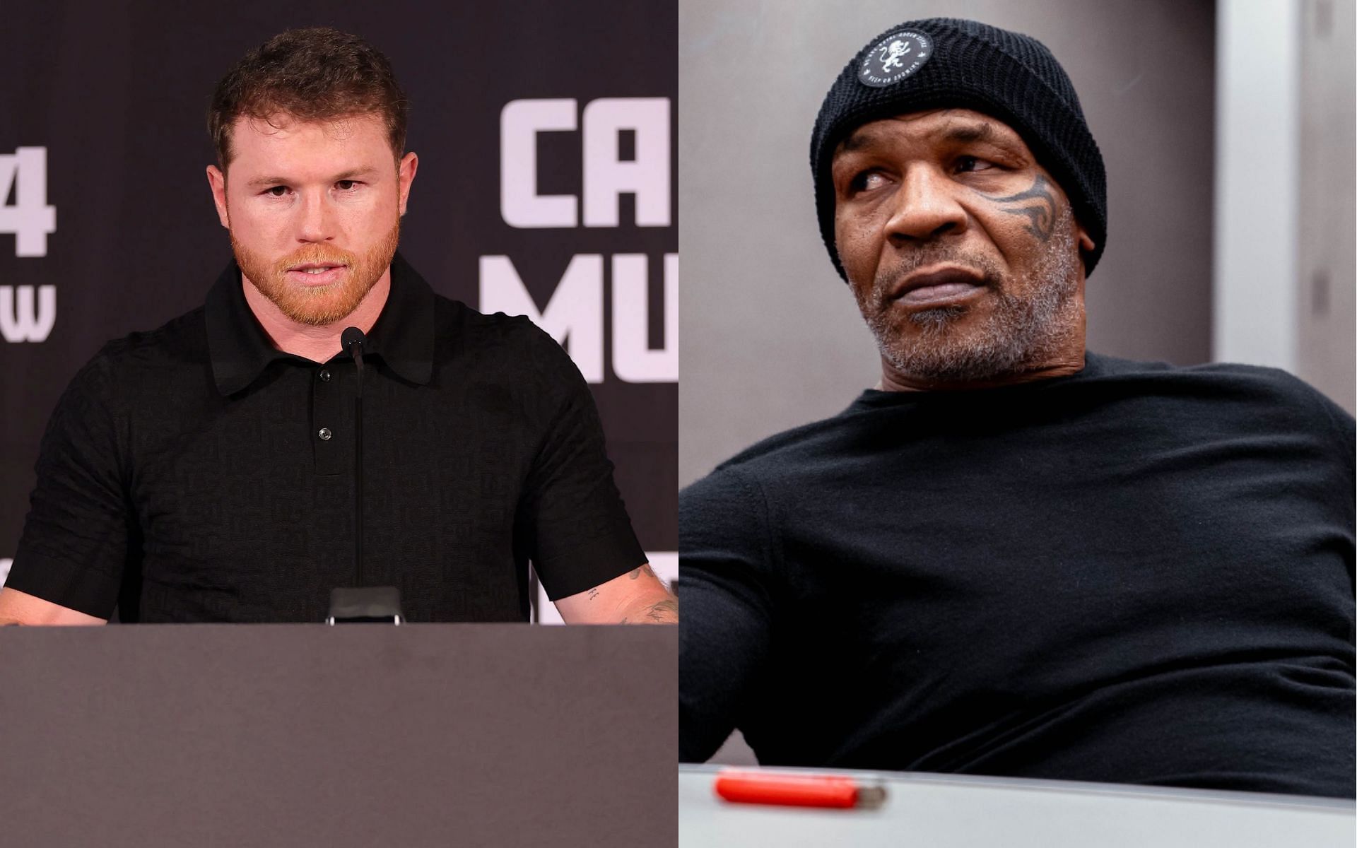 Canelo Alvarez (left) takes aim at Mike Tyson (right) following recent criticism [Images Courtesy: @GettyImages, @miketyson on Instagram]