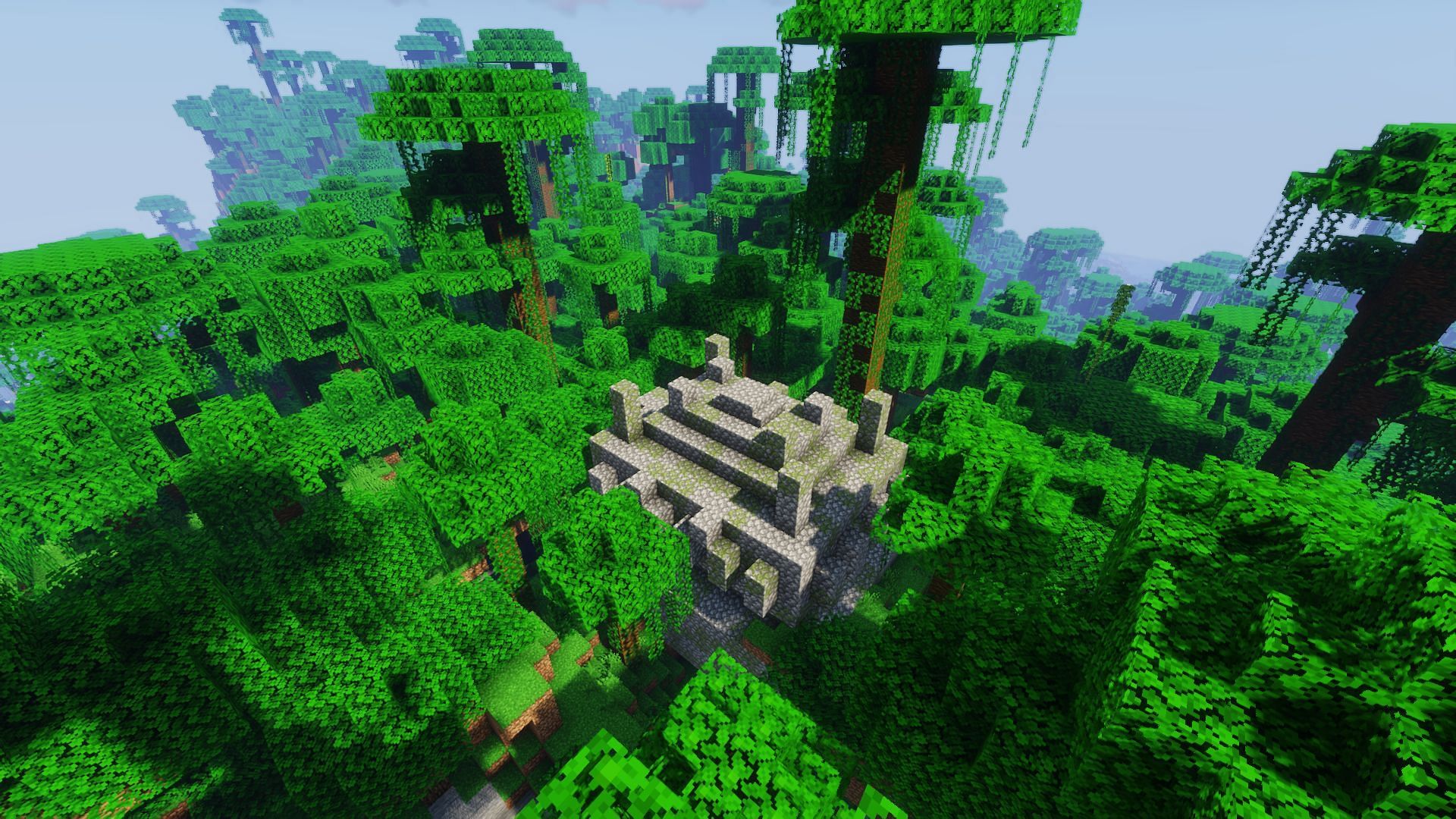 Jungle temples can be hard to spot due to their mossy stone blending in well (Image via Mojang)