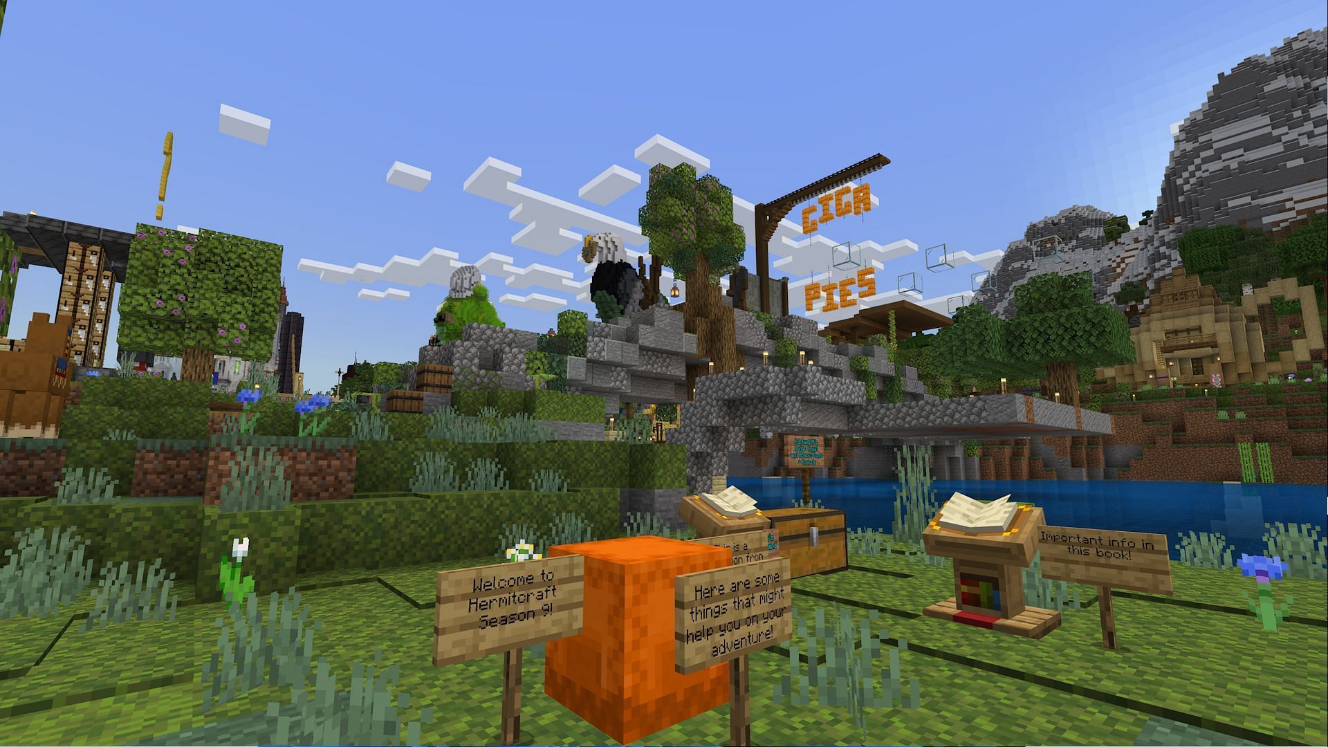 There&#039;s even a prepared spawn area to get started exploring (Image via Mojang Studios)