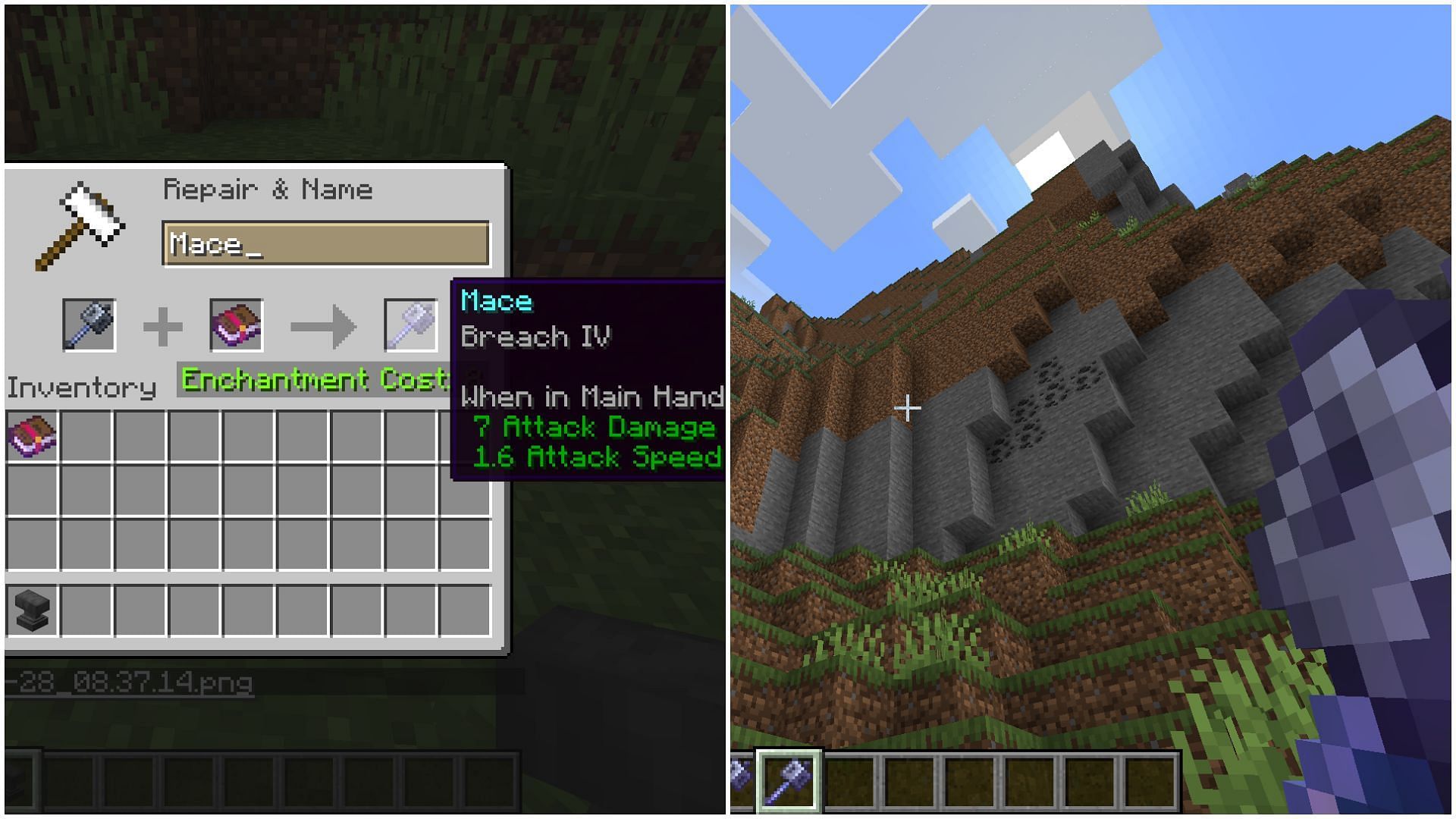 Mace&#039;s attack damage per fallen block can be increased with the help of density enchantment (Image via Mojang Studios)