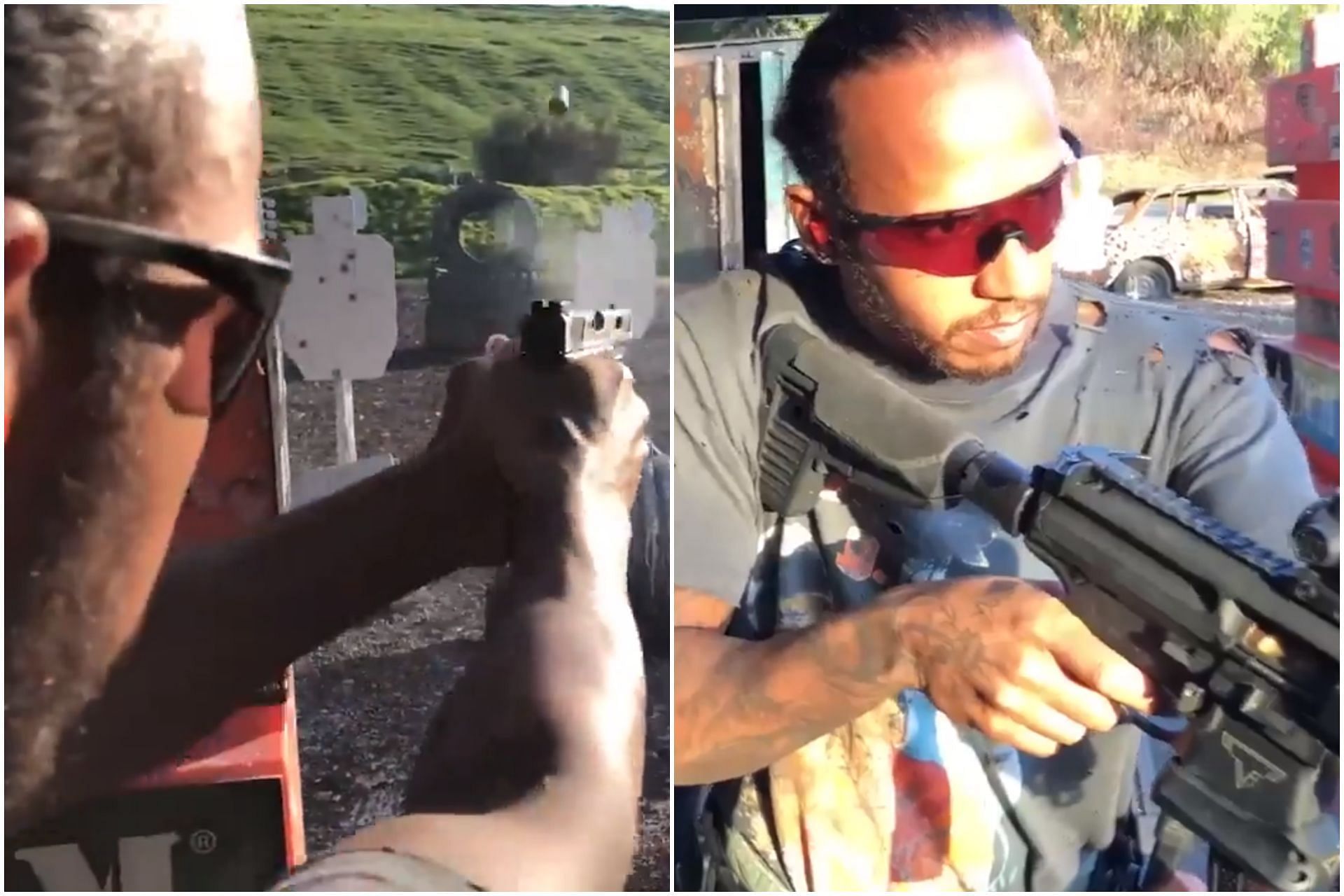 Lewis Hamilton practicing different guns in a shooting range back in January 2020 (Images via Instagram/@lewishamilton)