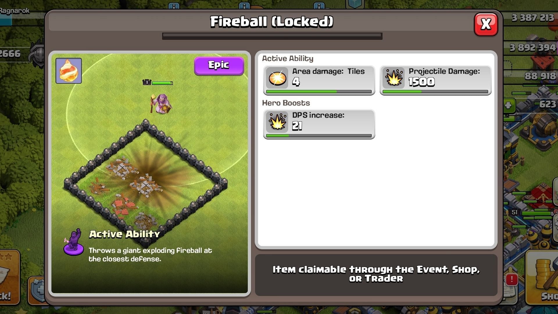 Grab the new Clash of Clans Fireball equipment (Image via Supercell)