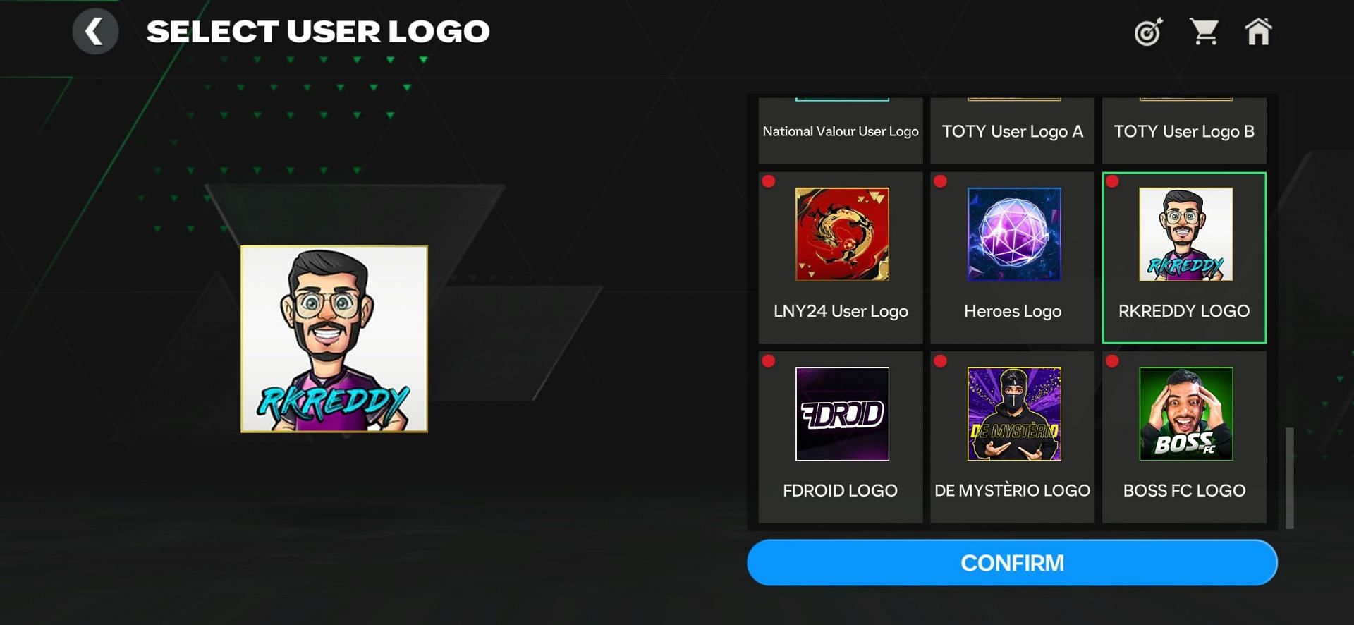 Players can opt for one of these FC Mobile Creator Logos in the Club Locker room (Image via EA Sports)