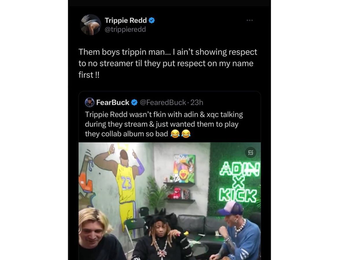 Trippie Redd responds to fan highlighting his mocking gesture (Image via X)