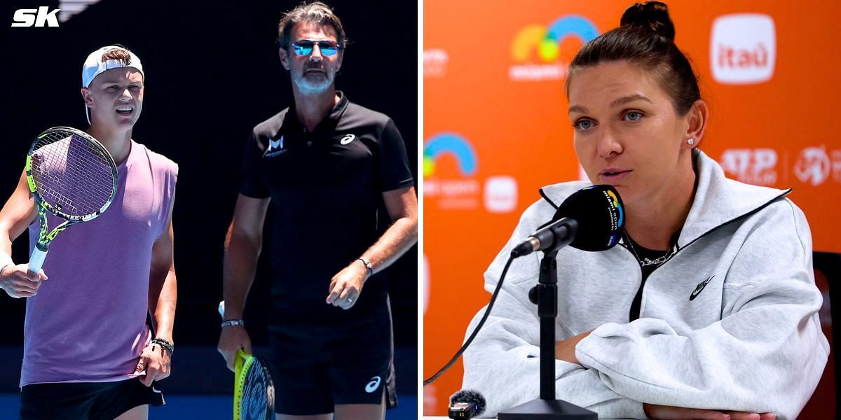 Holger Rune with Patrick Mouratoglou (L); Simona Halep