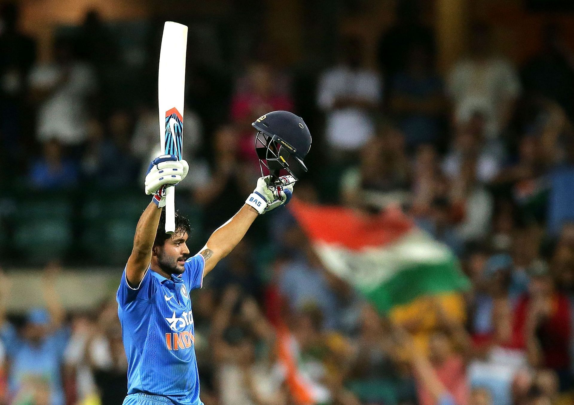 Manish Pandey celebrates a match-winning 104* against Australia in just his 4th ODI