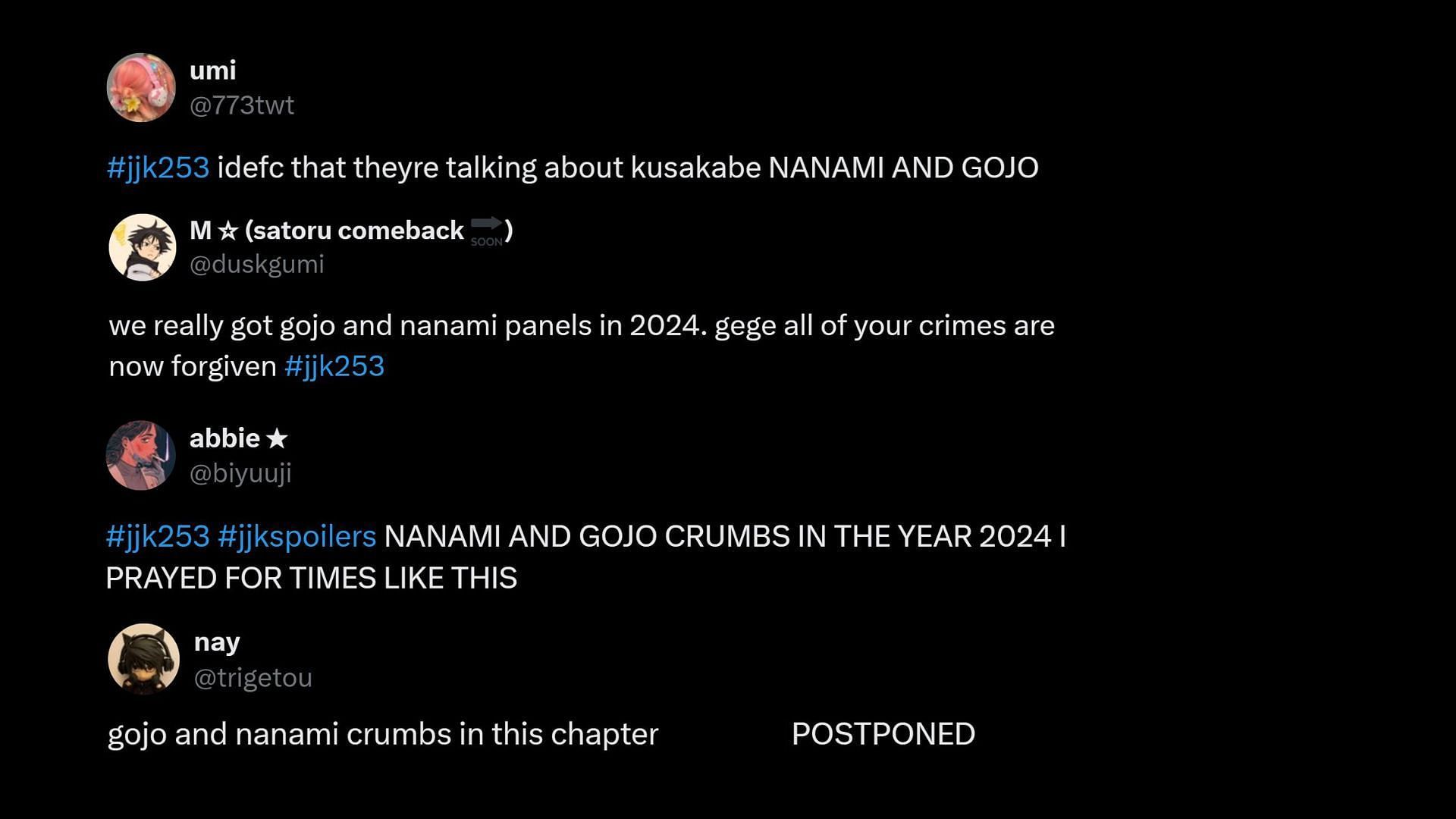 Fans reacting to Gojo and Nanami&#039;s return to the Jujutsu Kaisen manga (Image via Sportskeeda/X)