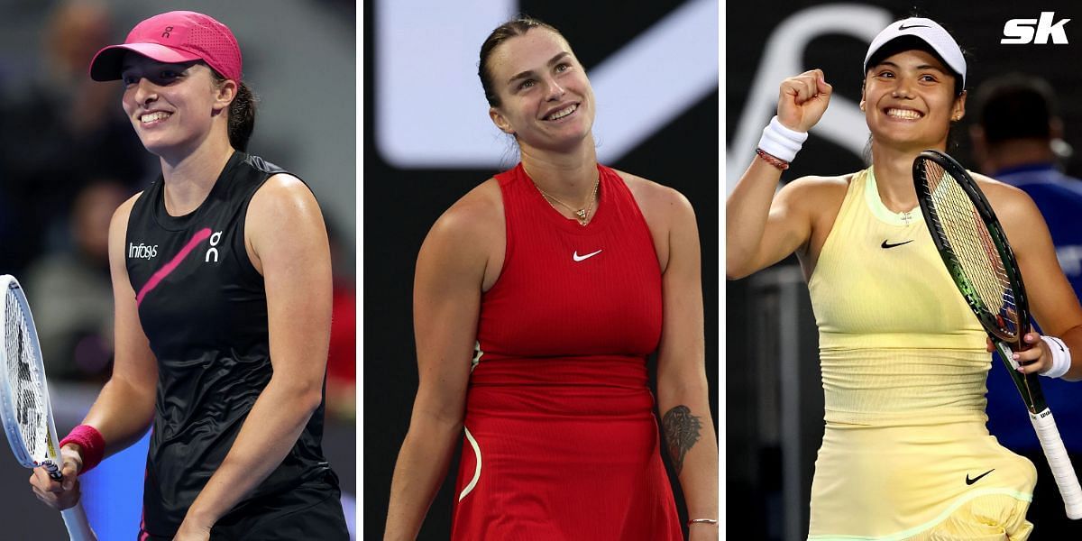 Iga Swiatek (L), Aryna Sabalenka (middle) and Emma Raducanu (R)