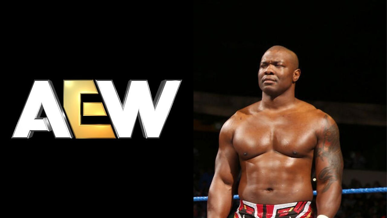 AEW logo (left) and Shelton Benjamin (right)