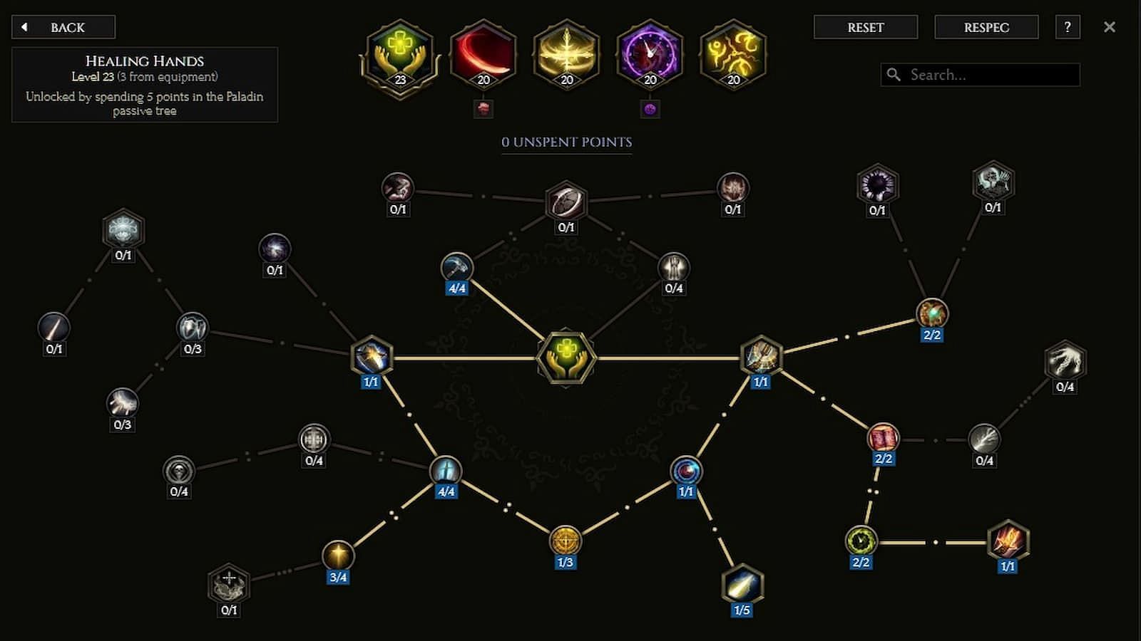 Skill tree for Healing Hands (Image via Last Epoch Tools/Eleventh Hour Games)