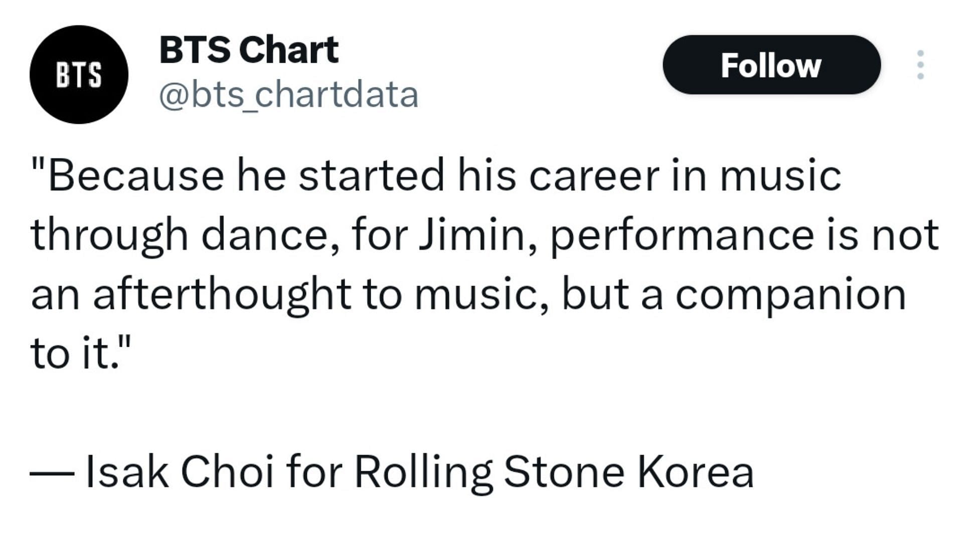 Isak Choi&#039;s review of Jimin&#039;s album FACE on its first anniversary (Image Via X/@bts_chartdata)