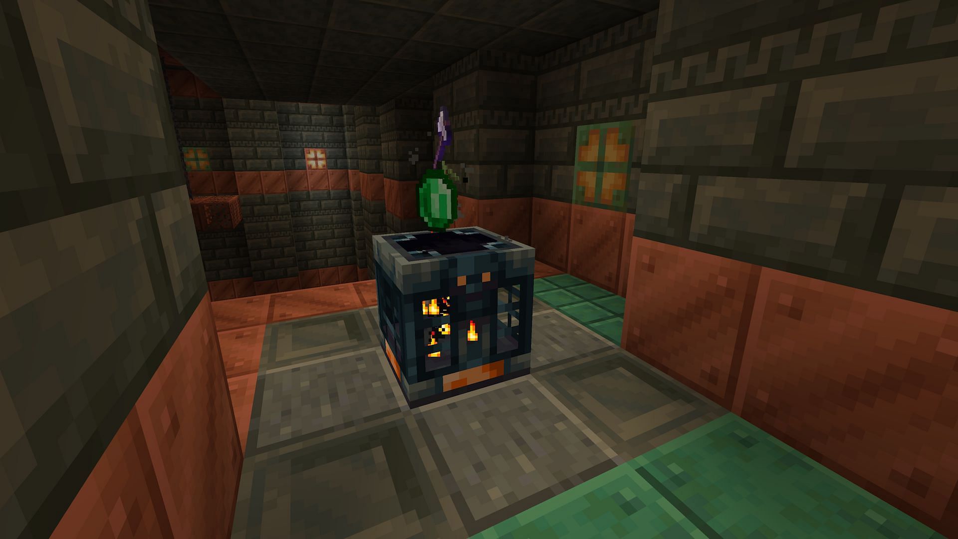 Vault blocks spit items out their top when given a trial key (Image via Mojang Studios)
