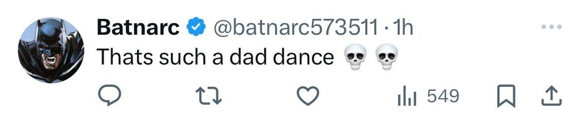 A user calls Kelce&#039;s dance a &quot;dad dance&quot; (image via @batnarc573511 on X)