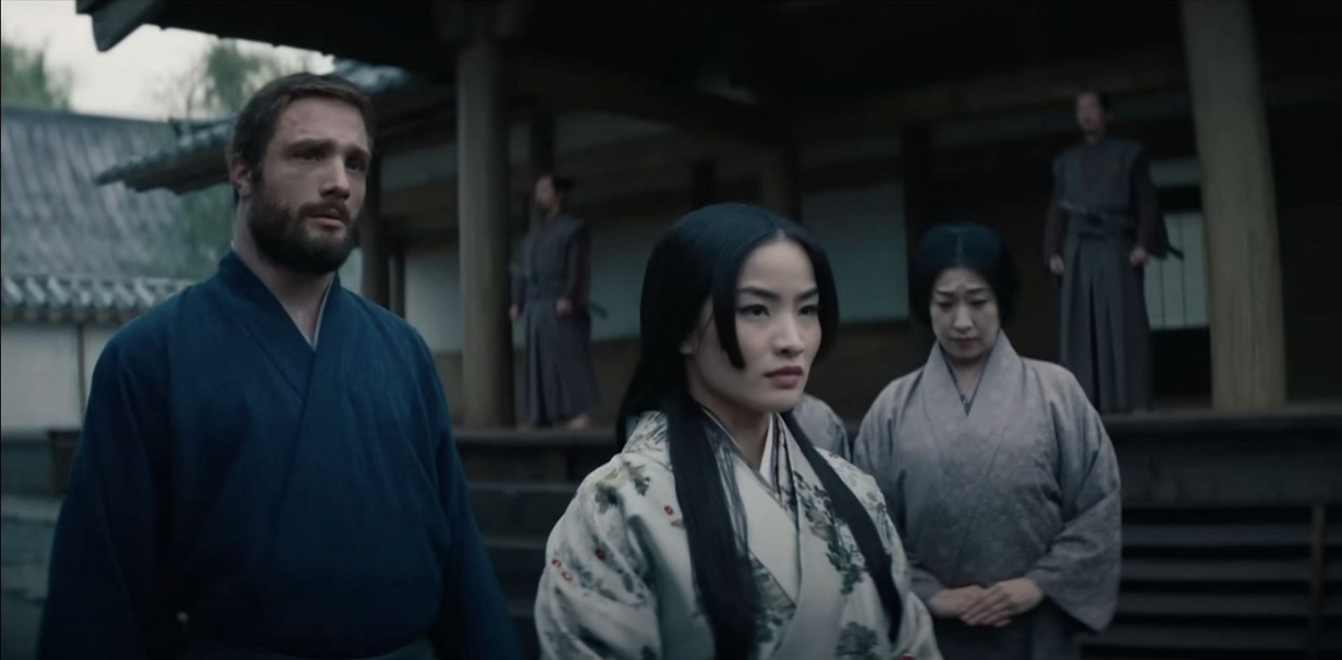 Cosmo Jarvis as John Blackthorne and Anna Sawai as Lady Mariko in Shogun (Image via YouTube/@FX Networks)