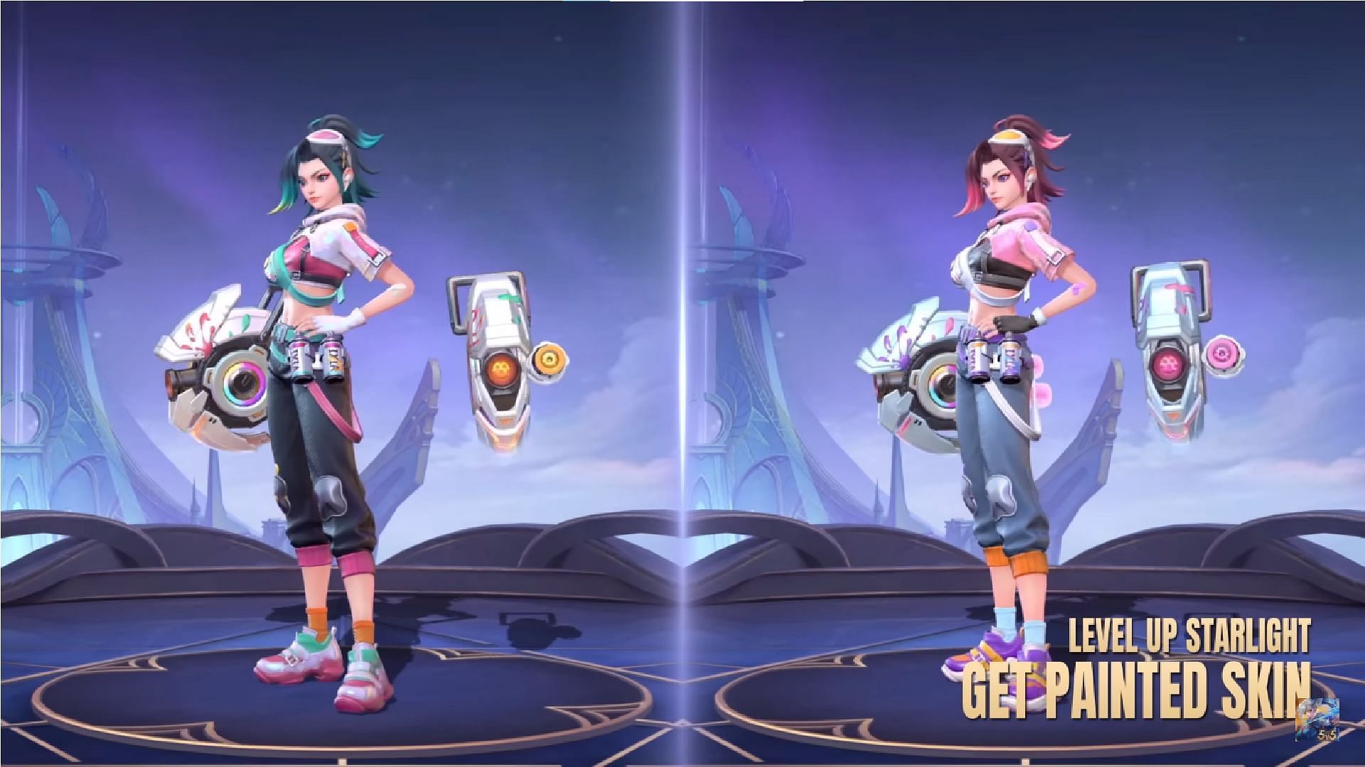Side-by-side comparison of the two variants of Ixia&#039;s latest Starlight skin (Image via Moonton Games)