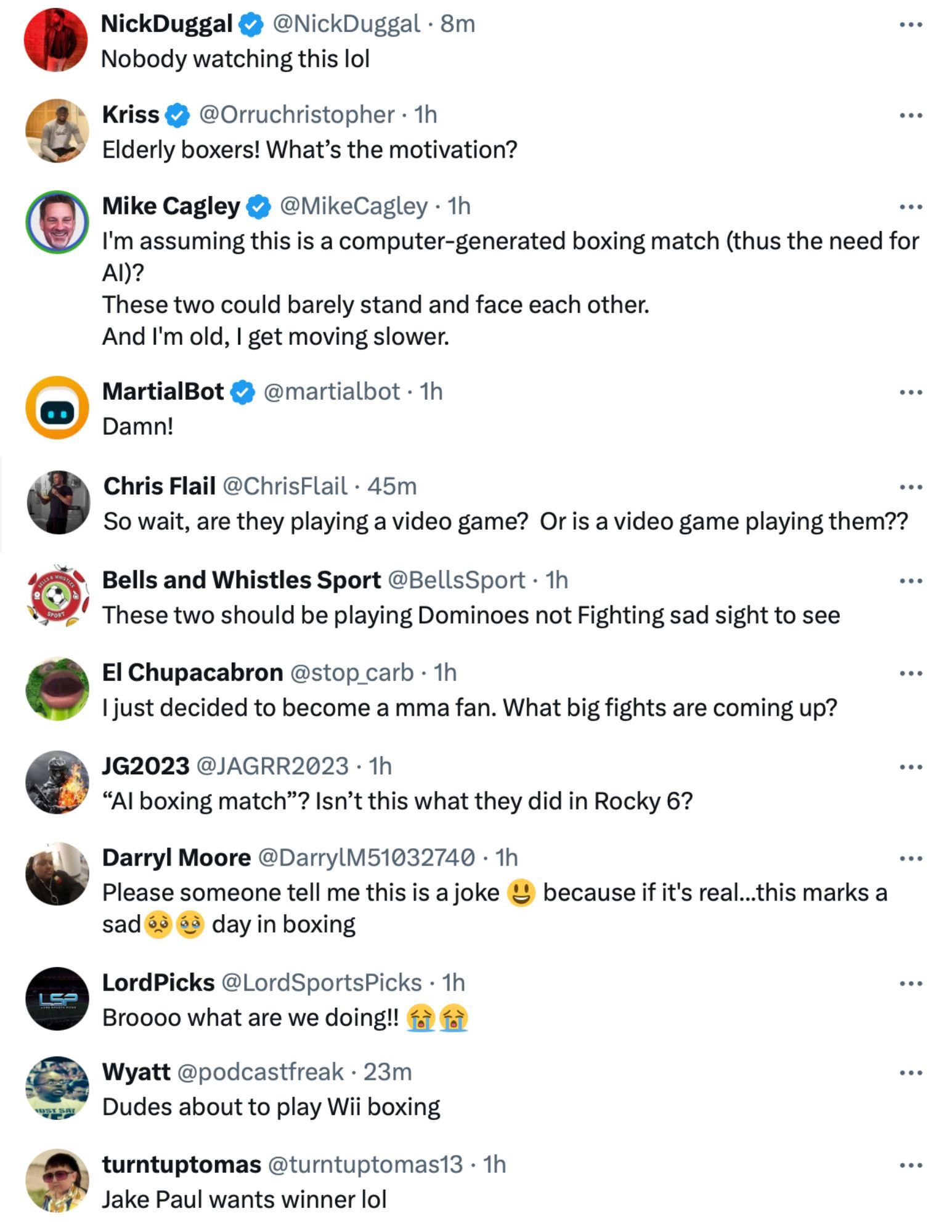 Fans reacting to the Celebrity Boxing announcement [via @michaelbensonn on X]