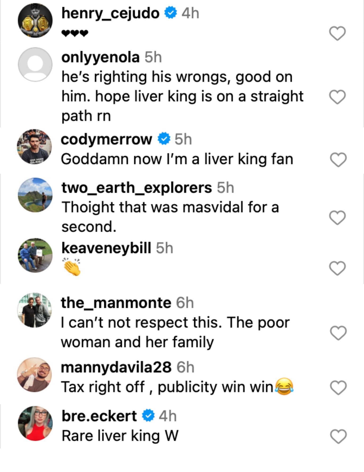 Fan reactions to the Liver King donating money to Ashlee Gambino [via @mmafighting on Instagram]