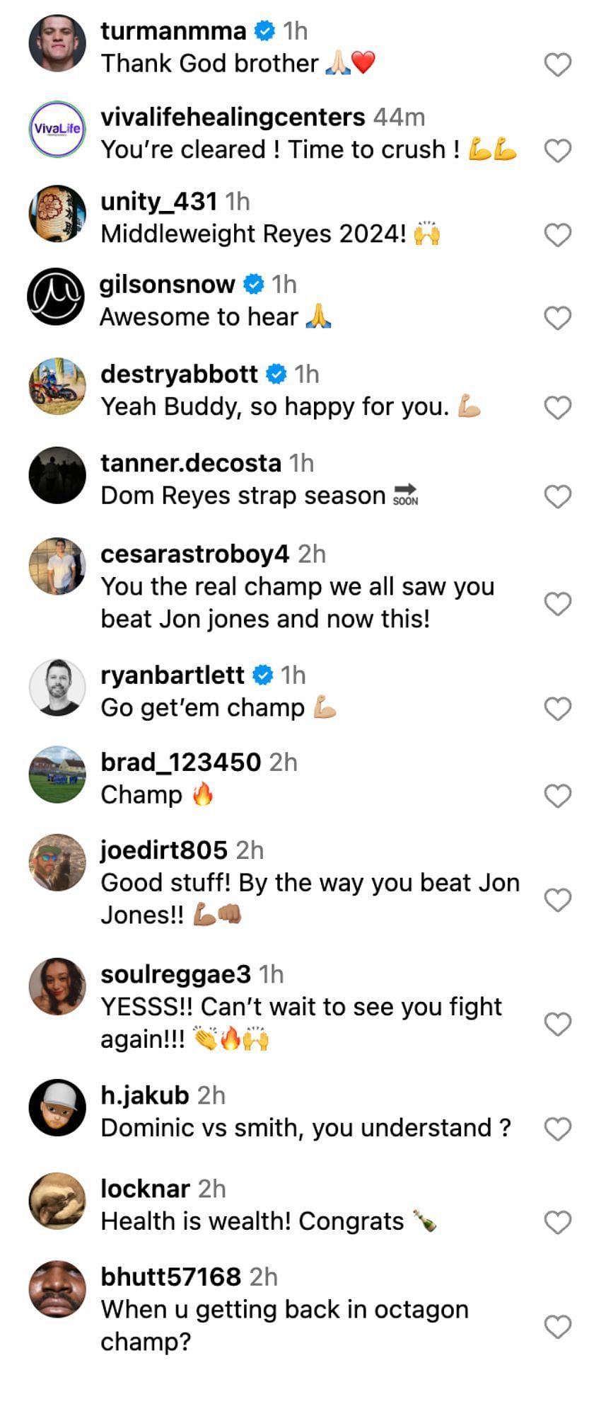 Fans reacting to Dominick Reyes' health update Instagram video [via @domreyes24 on Instagram]