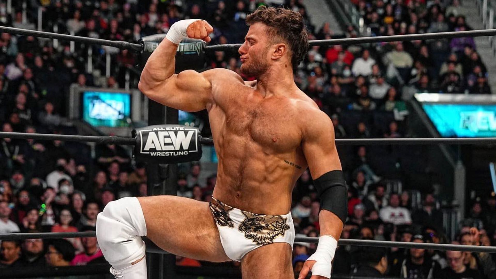 MJF poses for his opponent and the fans inside the AEW ring