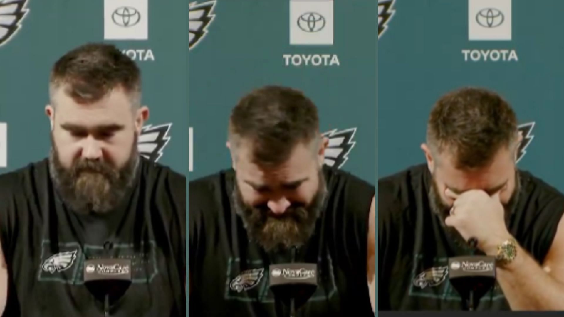 Jason Kelce breaks down in tears during retirement press conference