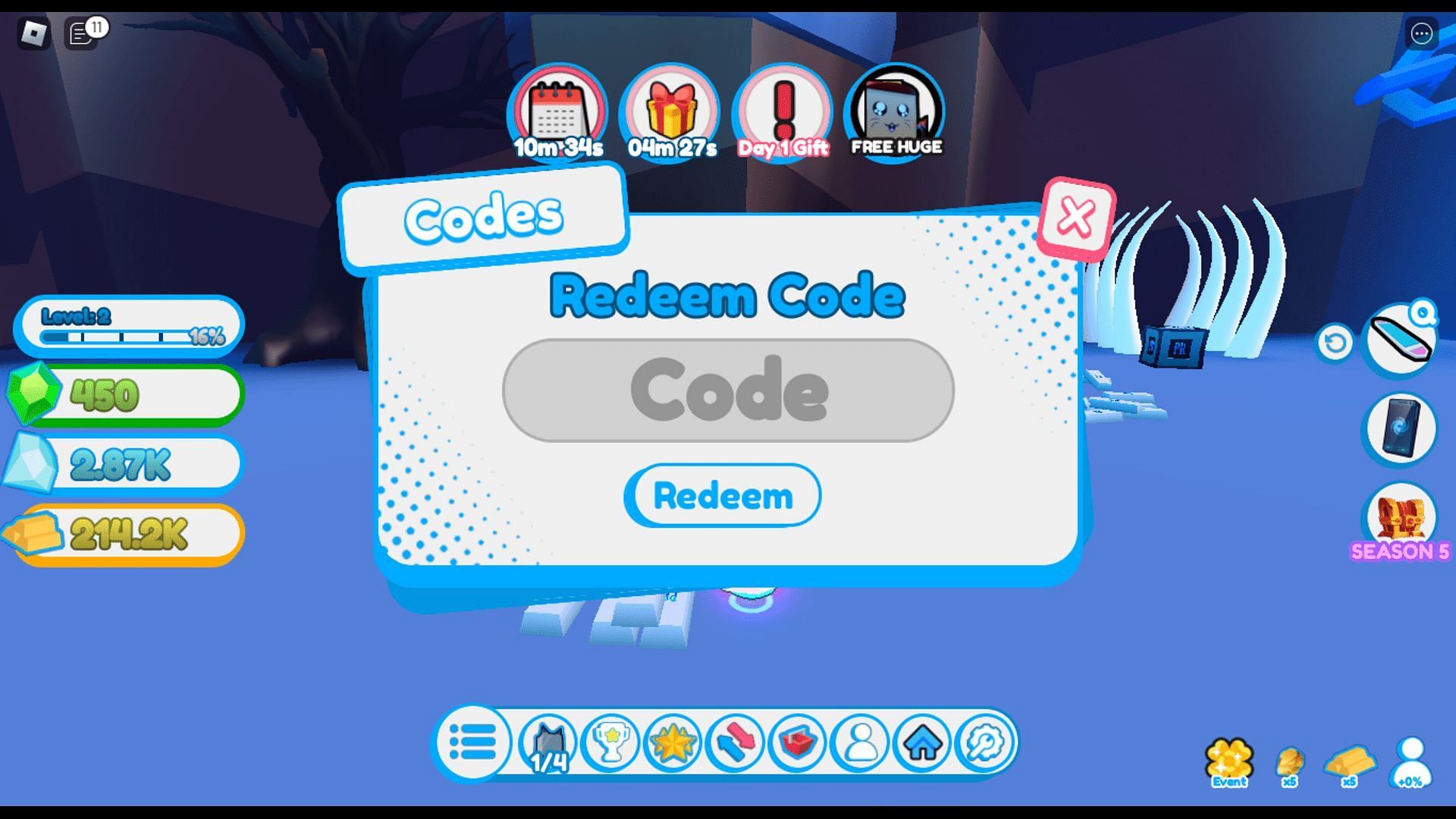 Redeem codes in Pet Rift (Image via Roblox)