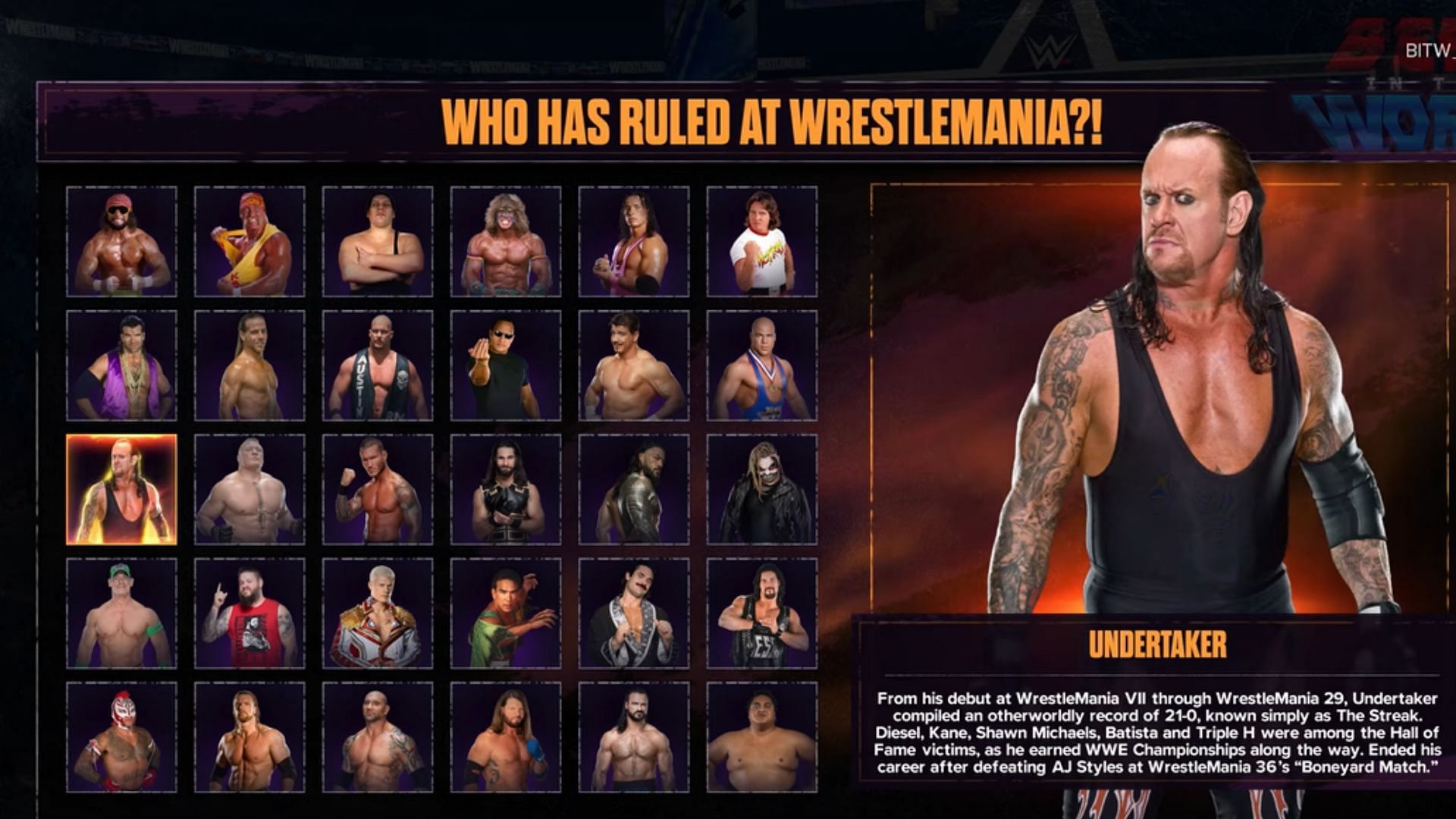 Select a superstar from the roster featuring the greatest icons of WrestleMania (Image via YouTube/Bestintheworld)