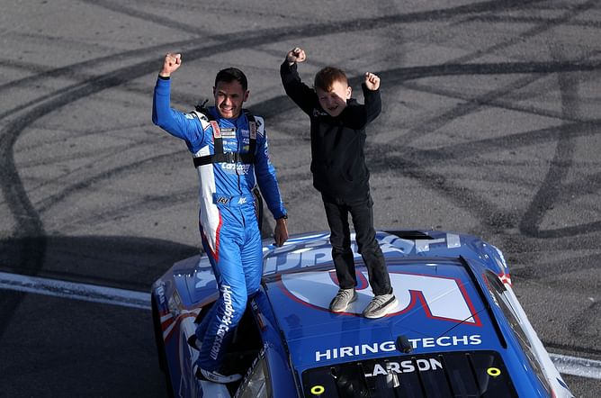 WATCH: Kyle Larson celebrates with his son after his victory at Las Vegas NASCAR race
