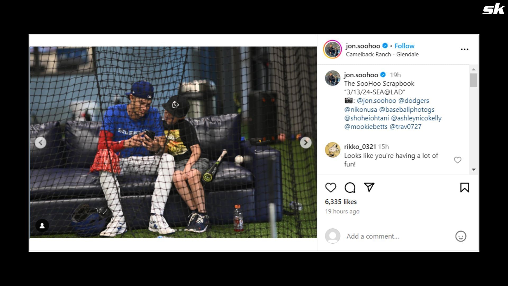 Screenshot of the photo involving Joe Kelly and his son Knox at the Camelback Ranch training facility (Image credits - Jon SooHoo)