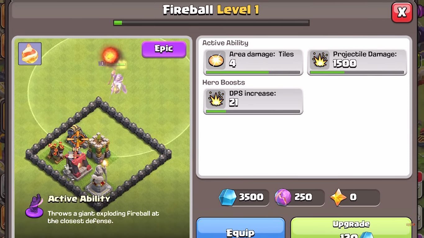 Fireball Hero Equipment upgrade cost (Image via Supercell)