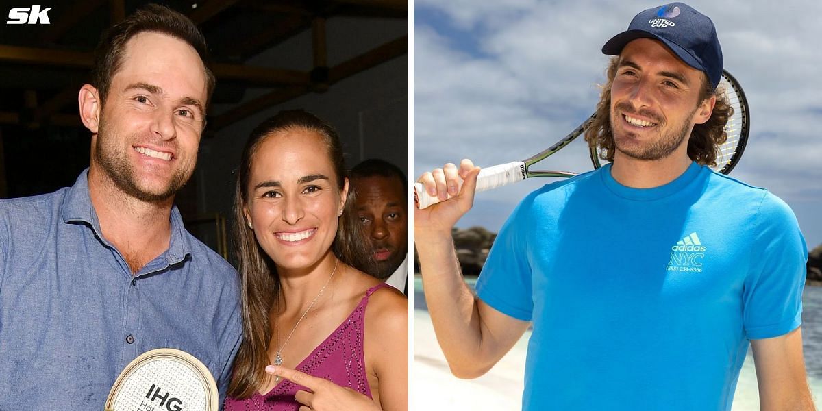 Andy Roddick with Monica Puig (L); Stefanos Tsitsipas