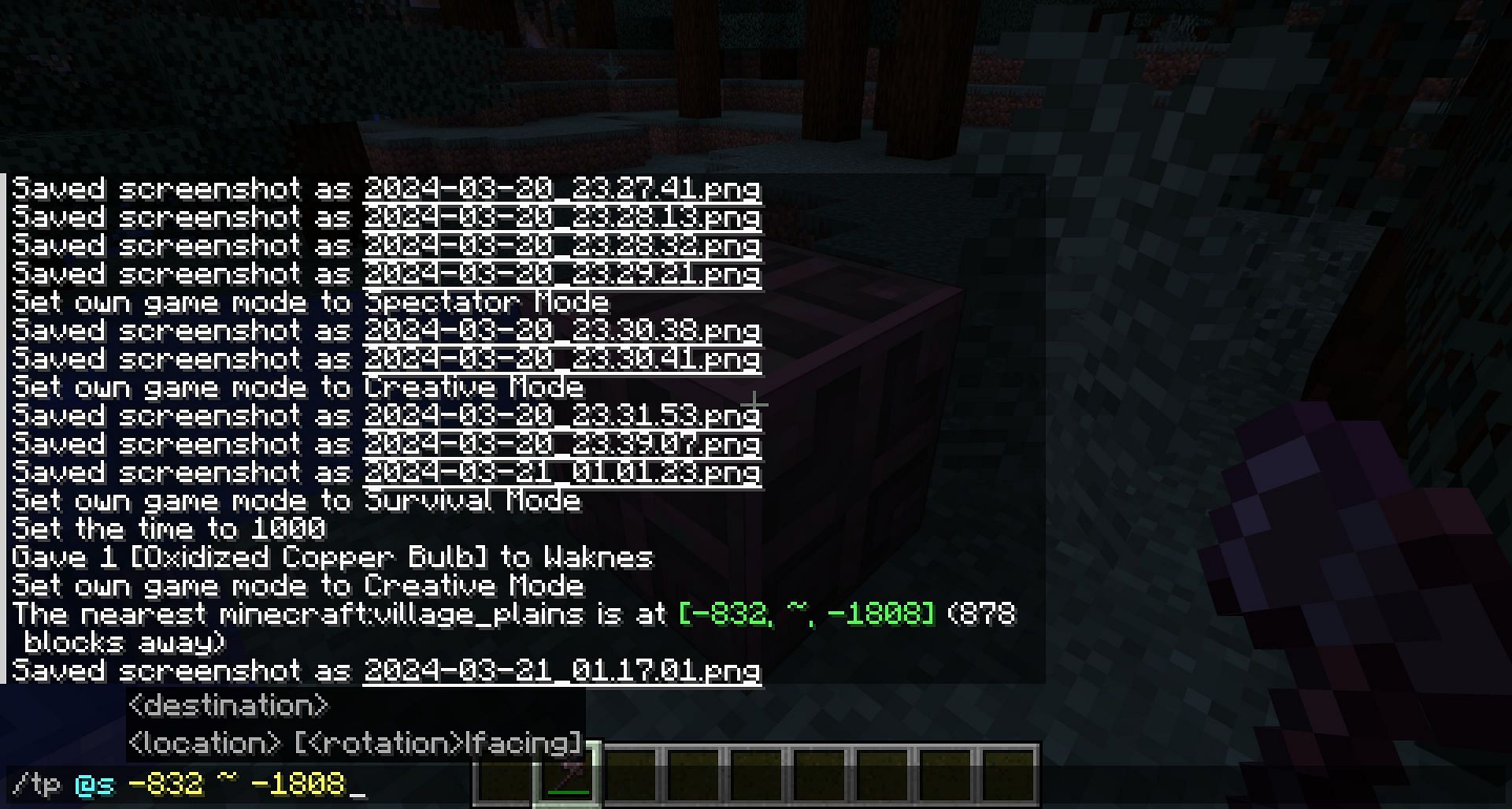 Clicking the green coordinates will provide a teleport command automatically. (Image via Mojang)
