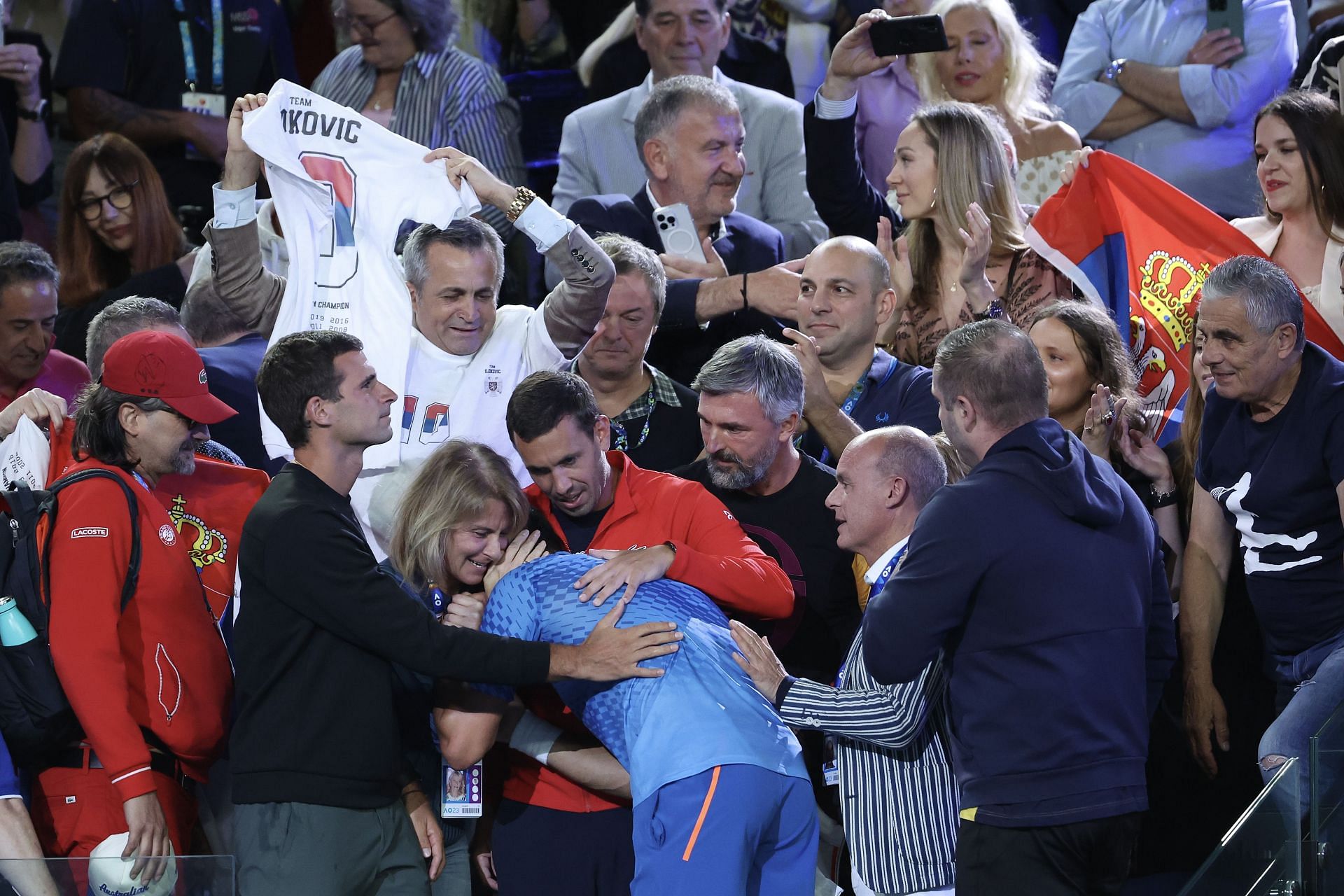 Djokovic hugs Ivanisevic at the 2023 Australian Open