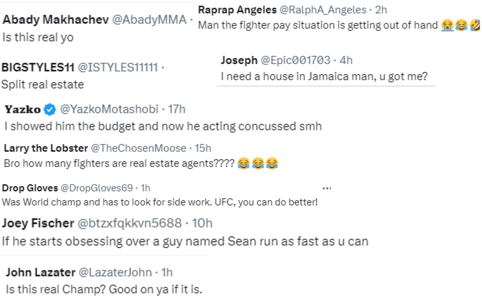 Fan reactions to Aljamain Sterling working as a real estate agent