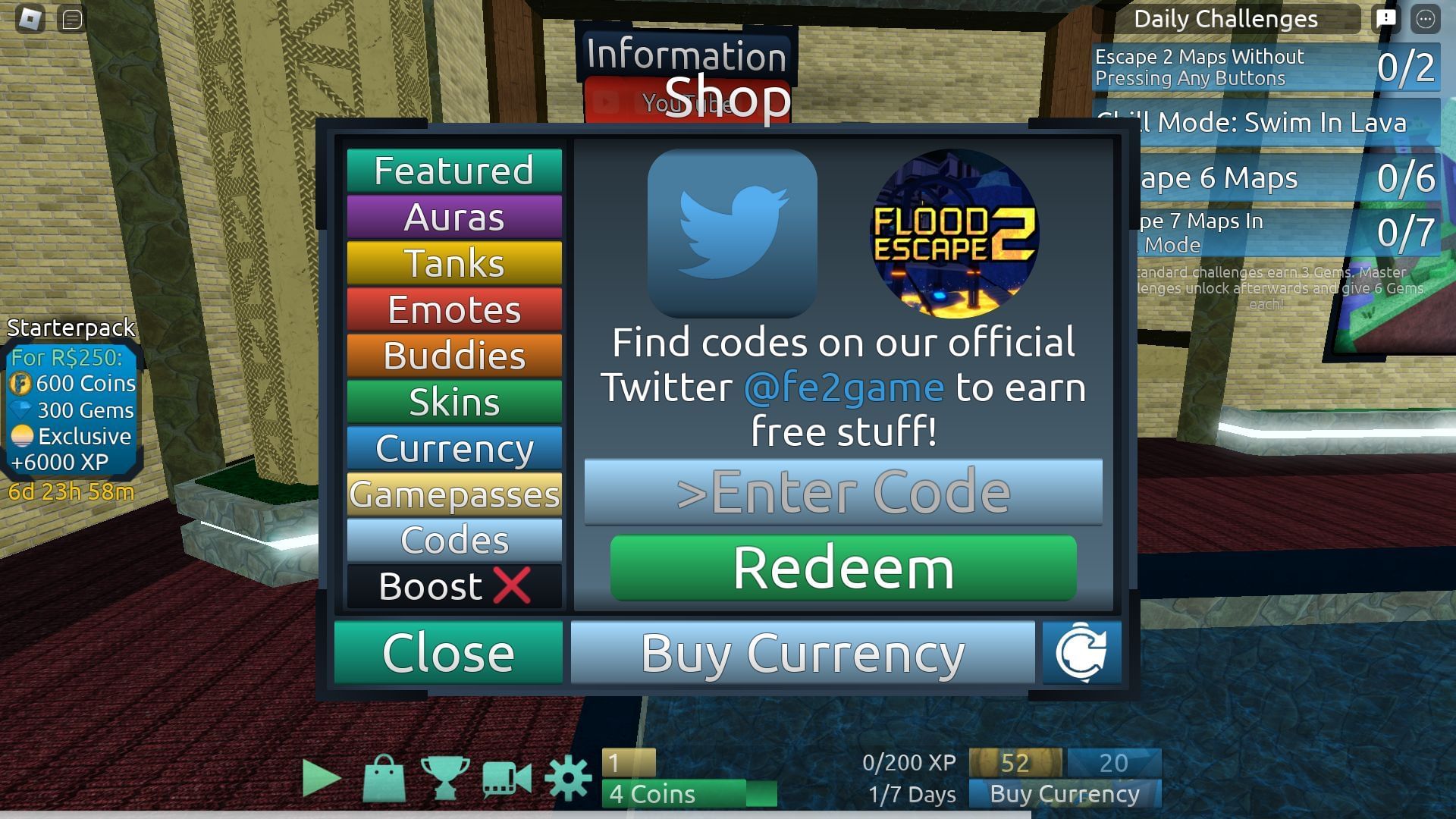 Active codes for Flood Escape 2 (Image via Roblox)