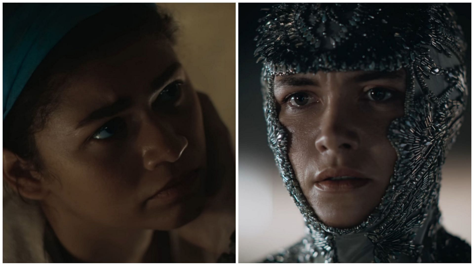 Chani and Irulan in Dune: Part Two (Images via Warner Bros. Pictures, Dune: Part Two Trailer 3, 01:43 and 01:52)