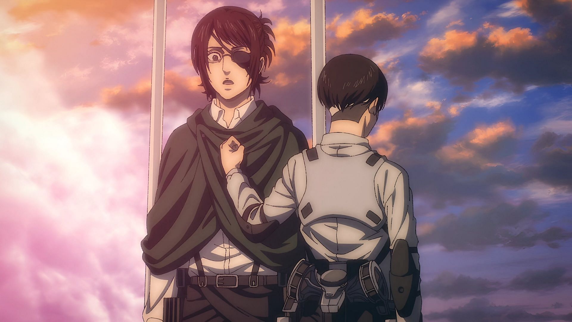 Hange (left) and Levi (right) as seen in the anime (Image via MAPPA)