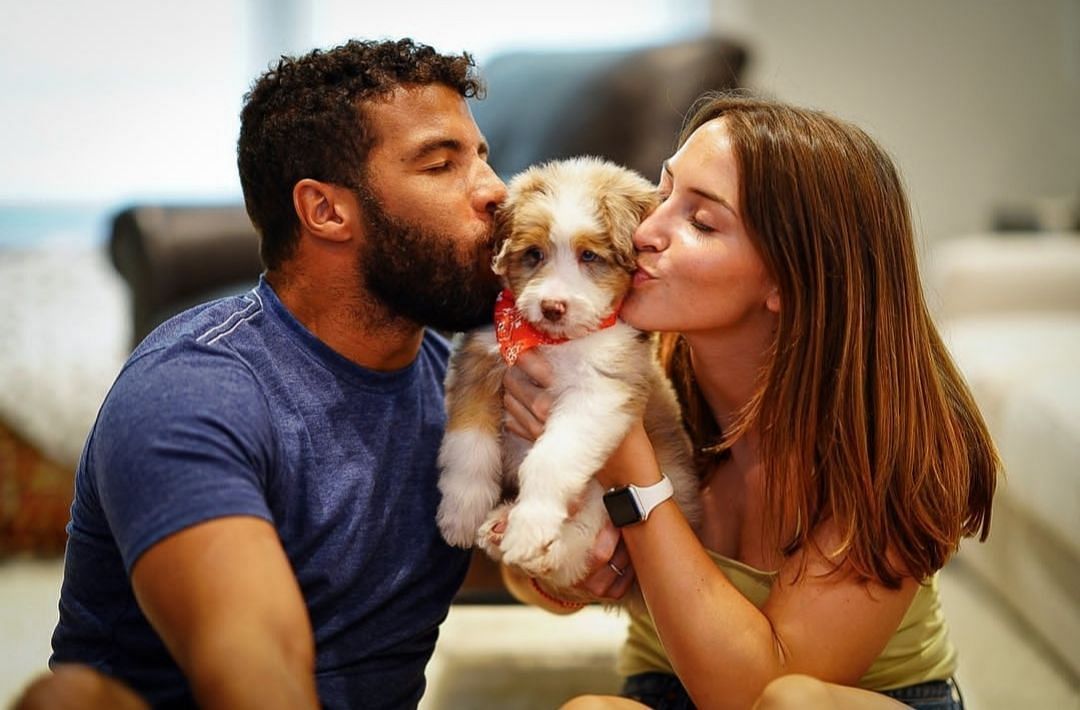 Bubba Wallace and wife Amanda with their pet Asher (Image from Instagram)