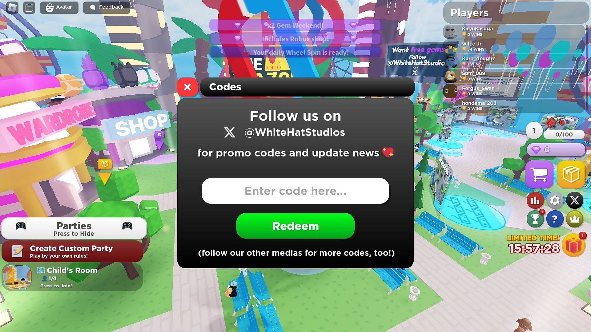 Active codes for Roblox Party (Image via Roblox)
