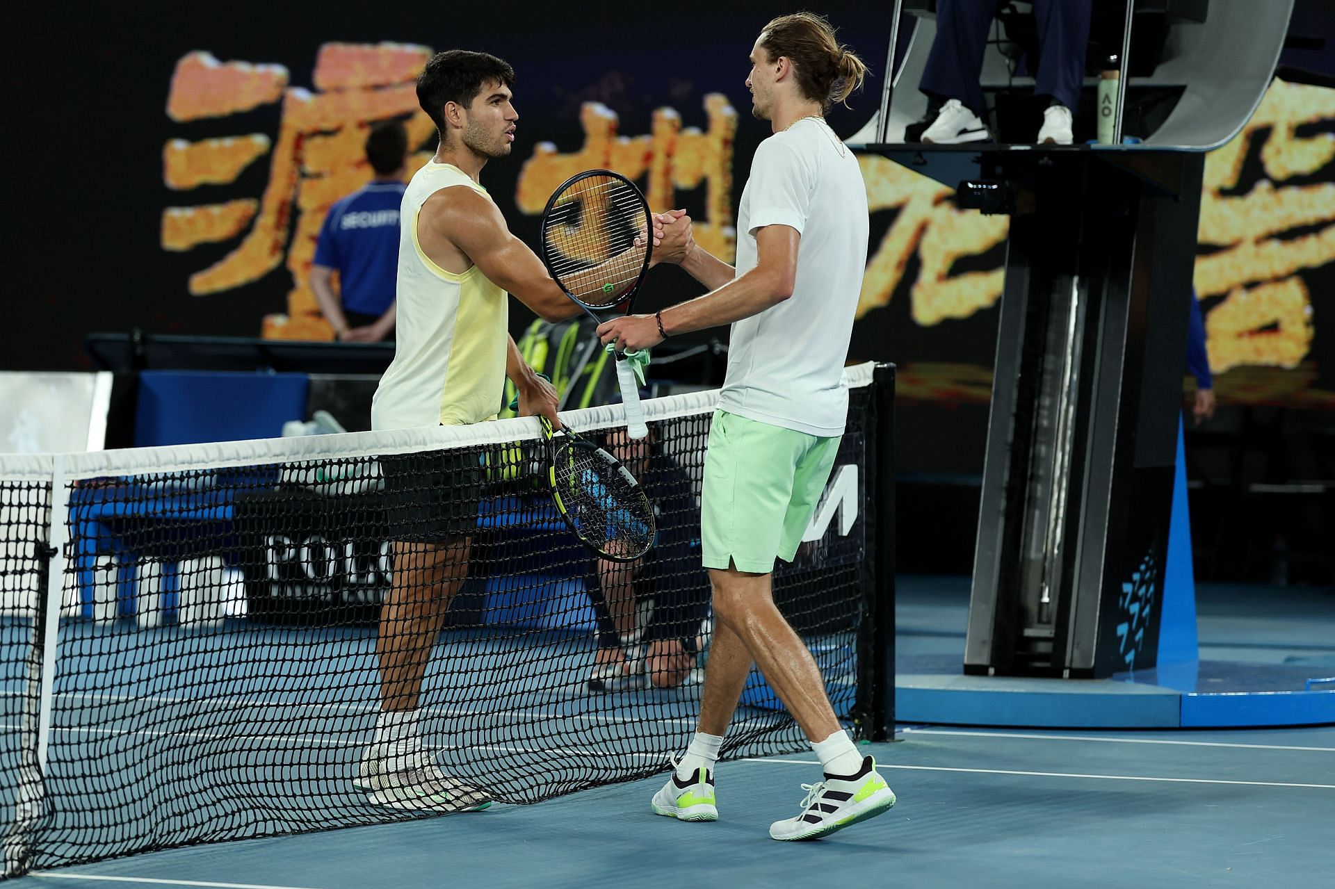 Carlos Alcaraz and Alexander Zverev after their Australian Open quarterfinal