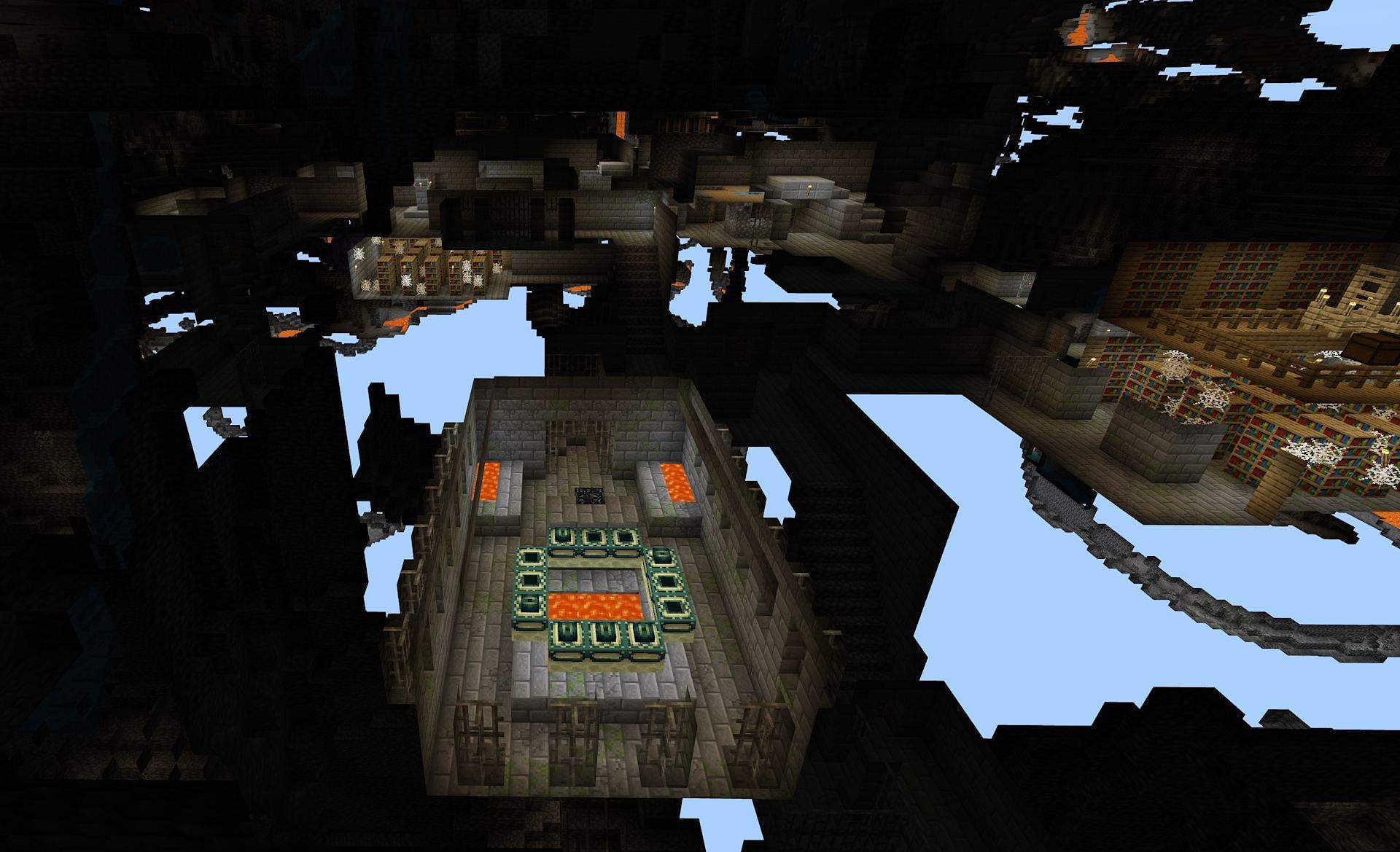 The seed&#039;s stronghold with six pre-filled portal frames (Image via Mojang)