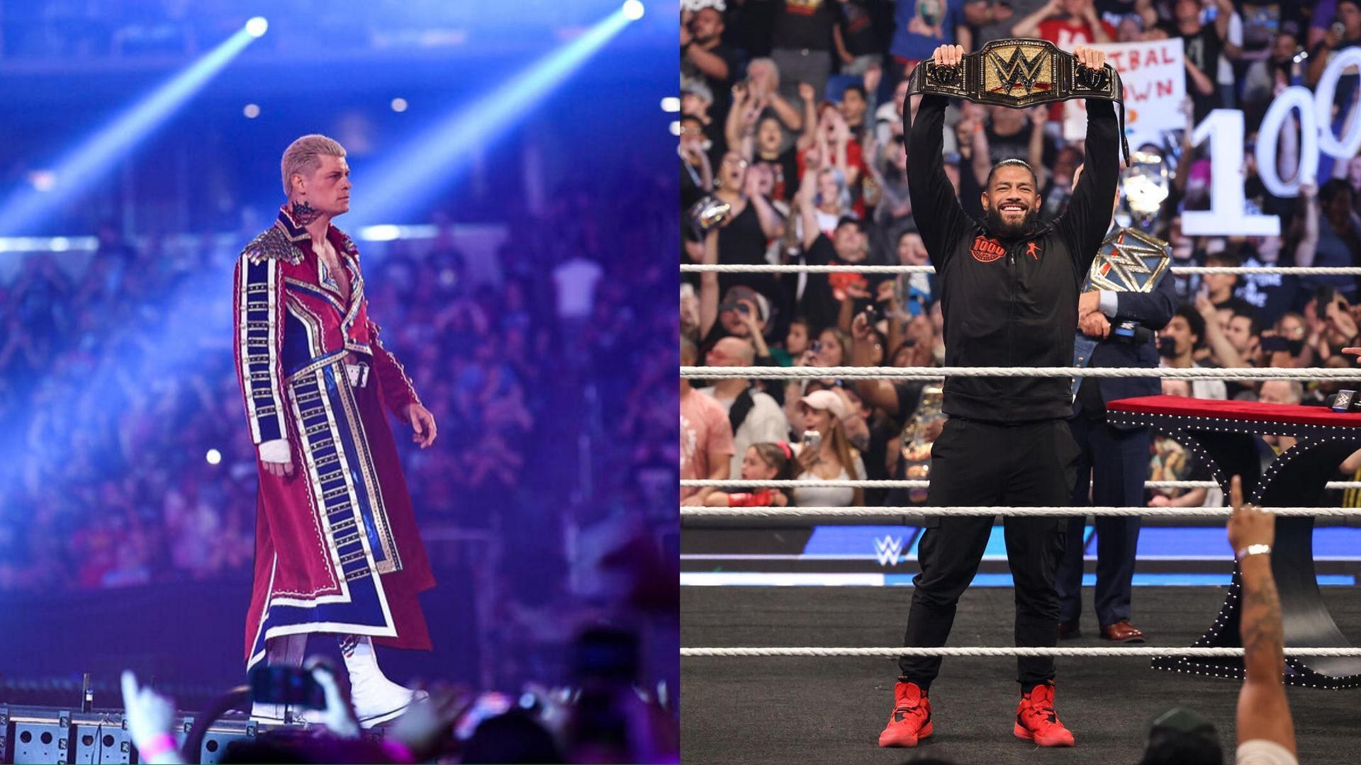 Cody Rhodes (left); Roman Reigns (right)