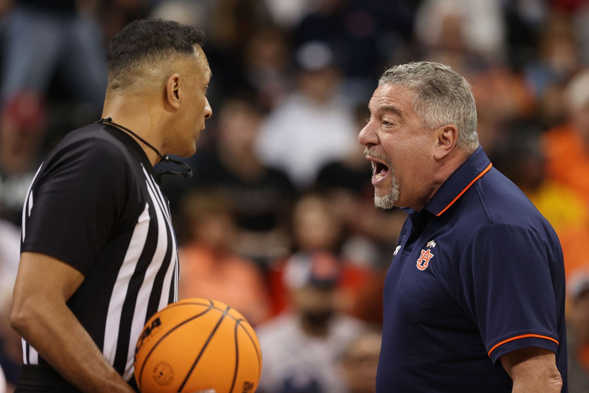 Head coach Bruce Pearl of the Auburn Tigers reacts after the ejection of Chad Baker-Mazara.
