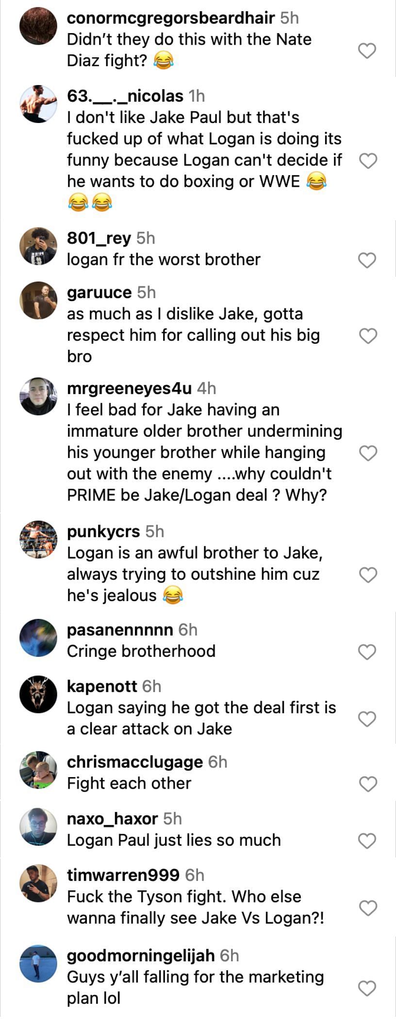 Fans reacting to Jake Paul accusing Logan Paul of lying [via @happypunch on Instagram]