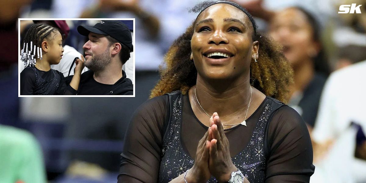 Serena Williams, her daughter Olympia and husband Alexis Ohanian (inset)
