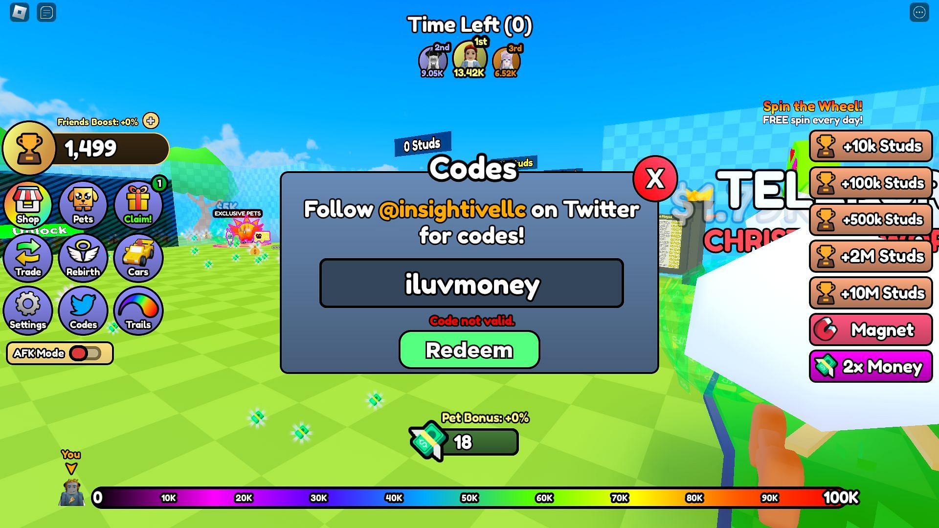 Troubleshooting codes for Money Race (Image via Roblox)